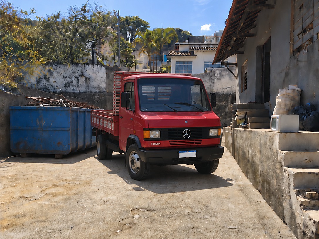 Pátio da Custódio Ambiental em Perus com caminhão e caçamba de sucata